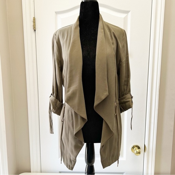 Zara Women's Olive Green Waterfall Open Front Draped Jacket Blazer Size Small - Picture 13 of 16